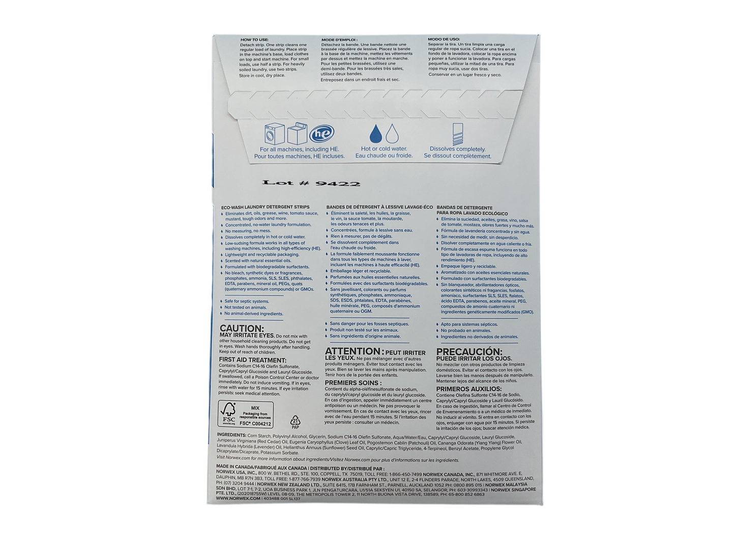 Norwex Eco-Wash Laundry Detergent Strips – 36 Loads Fresh Blossom