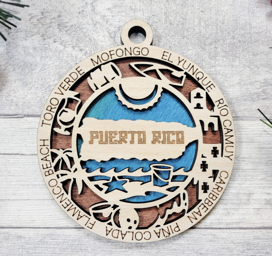 Puerto Rico Ornament – Laser Cut Puerto Rico Christmas Ornament, Handmade PR Gift, Puerto Rico Decor, Holiday Keepsake, Personalized Island Present