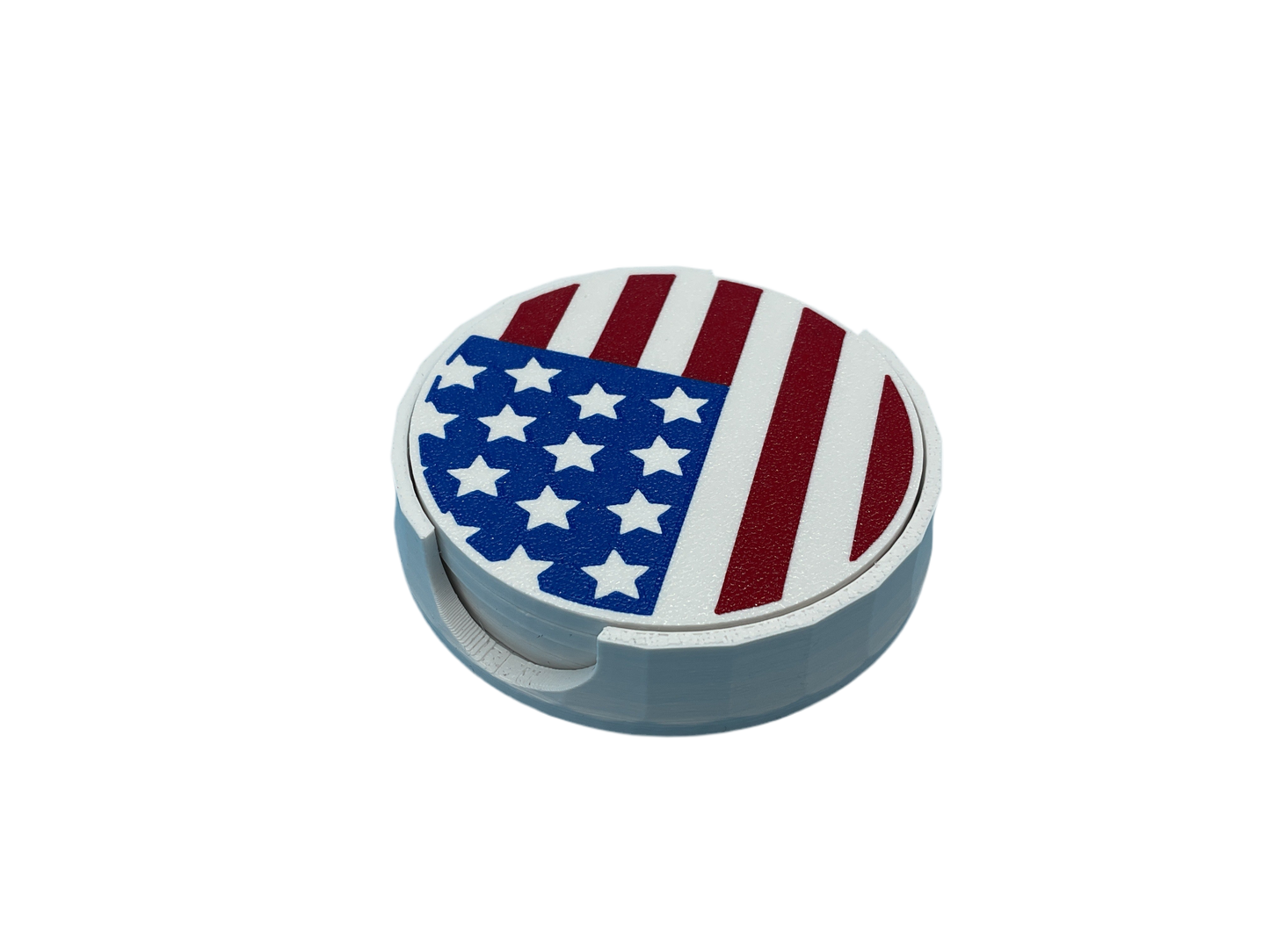 3D Printed American Flag Coaster Set With Storage Tray Patriotic Drink Coasters Durable Plastic