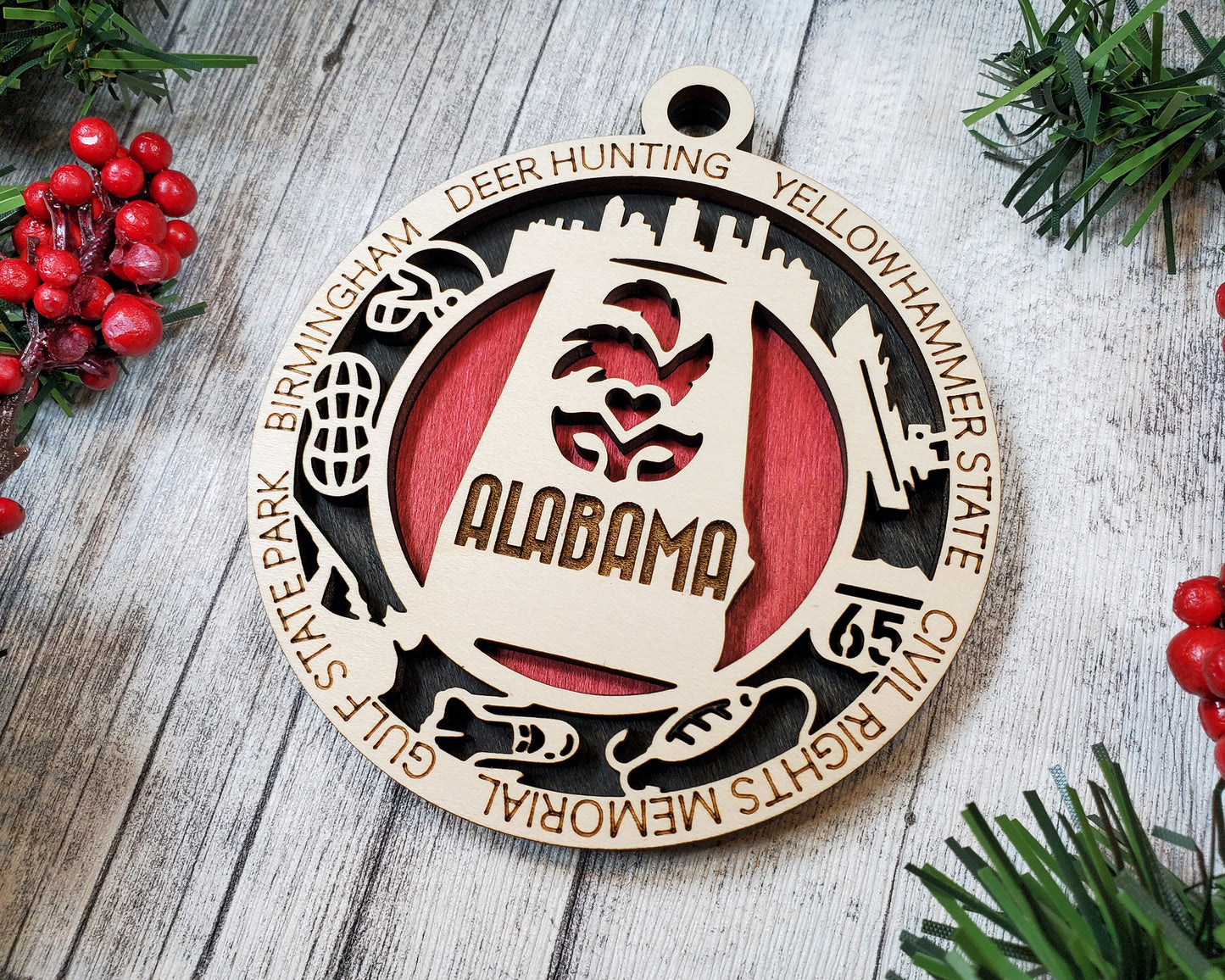 Alabama Ornament – Laser Cut Alabama State Christmas Ornament, Handmade AL Gift, Alabama Decor, Holiday Keepsake, Personalized State Present