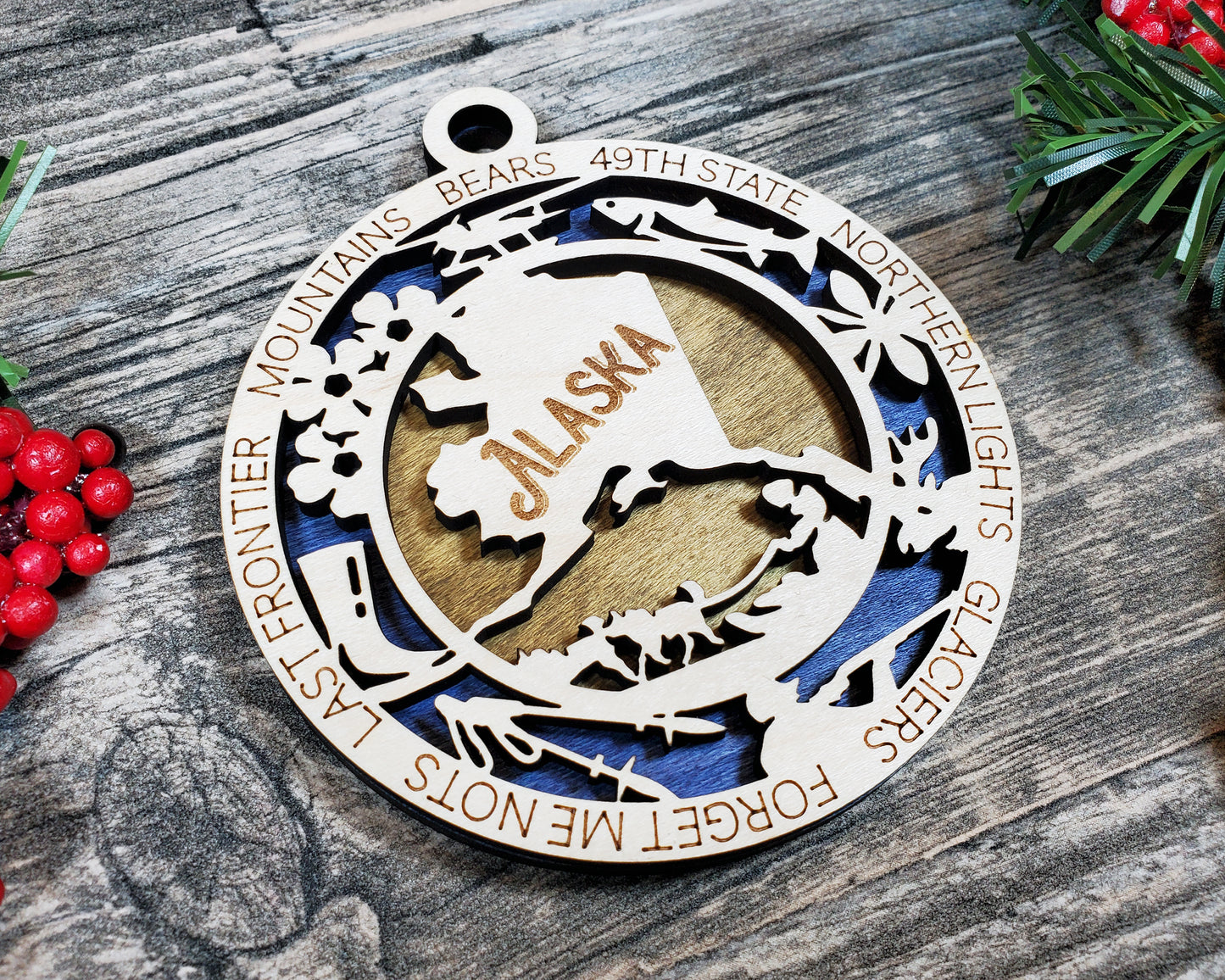 Alaska Ornament – Laser Cut Alaska State Christmas Ornament, Handmade AK Gift, Alaska Decor, Holiday Keepsake, Personalized State Present