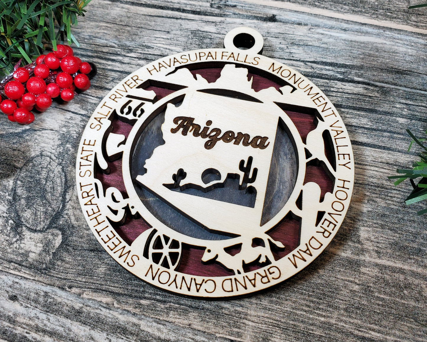 Arizona Ornament – Laser Cut Arizona State Christmas Ornament, Handmade AZ Gift, Arizona Decor, Holiday Keepsake, Personalized State Present