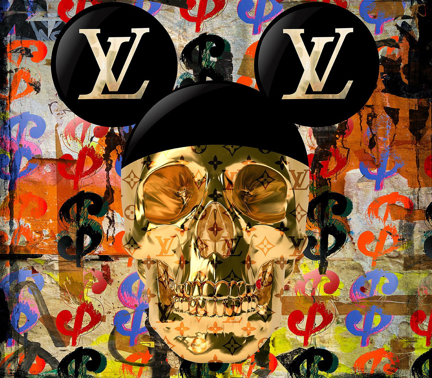 Gold Skull w/ Louis Vuitton Mickey Mouse Ears 20 Oz. Skinny Tumbler