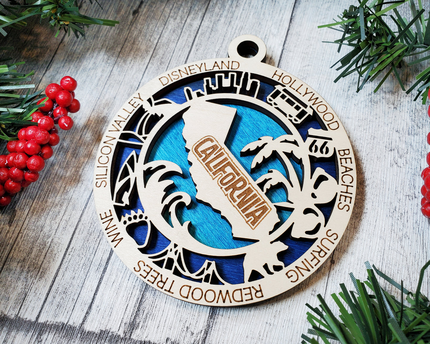 California Ornament – Laser Cut California State Christmas Ornament, Handmade CA Gift, California Decor, Holiday Keepsake, Personalized State Present