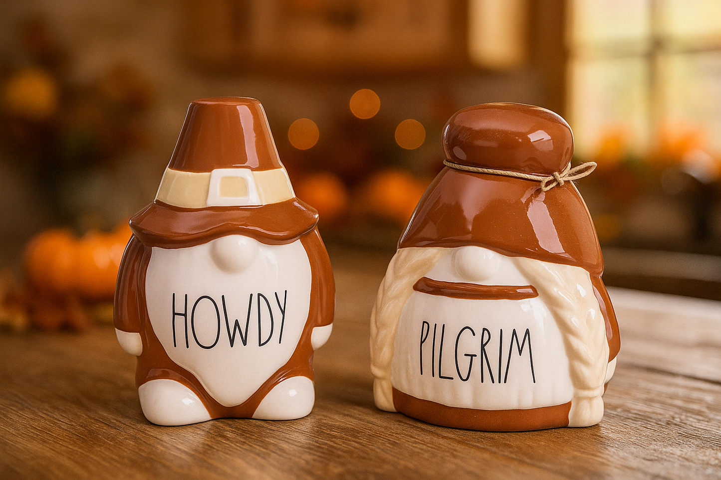 Rae Dunn Howdy Pilgrim Gnomes Set Of 2