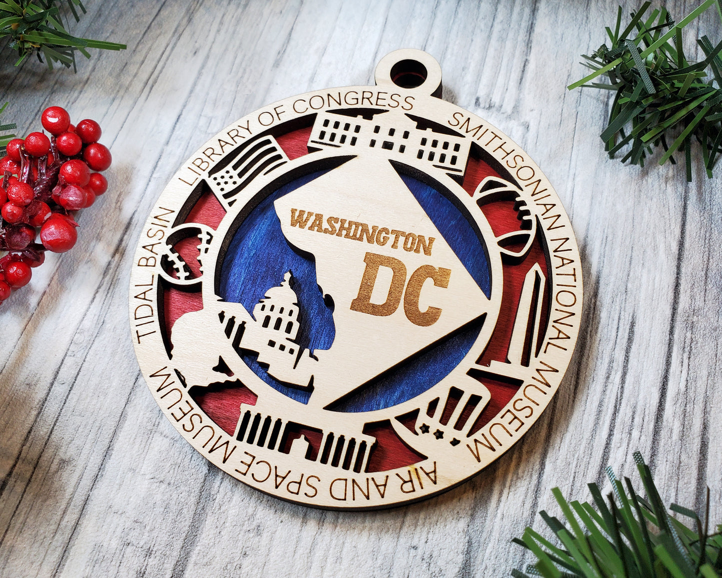 Washington DC Ornament – Laser Cut DC Christmas Ornament, Handmade Washington DC Gift, District of Columbia Decor, Holiday Keepsake, Personalized State Present