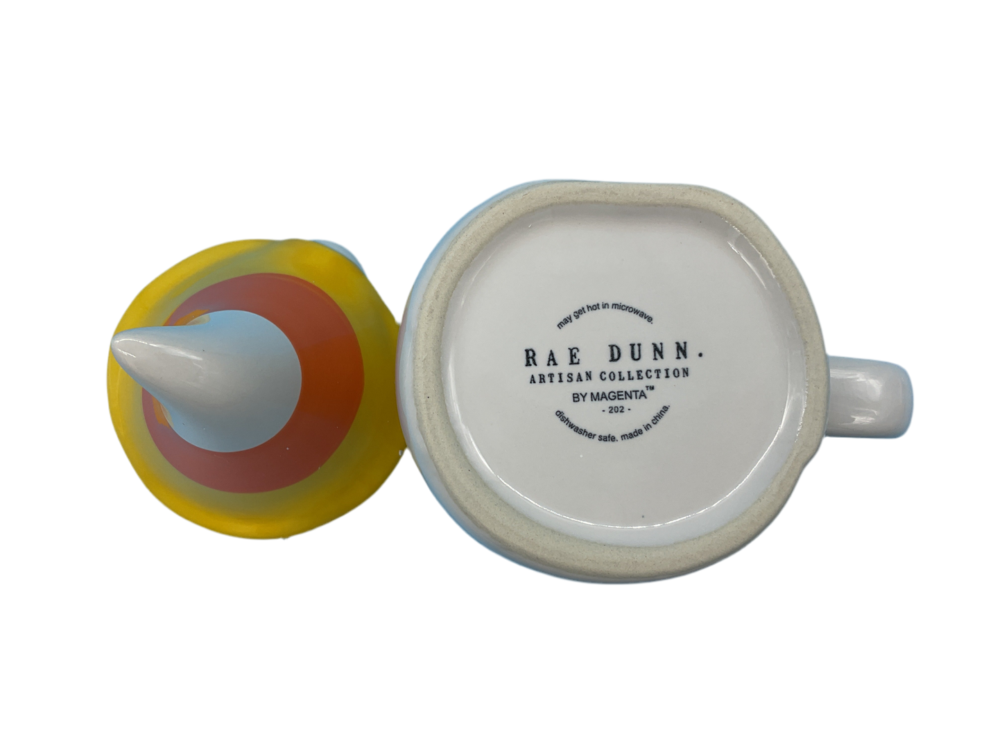 Back angle of figural corn mug highlighting sculpted detail