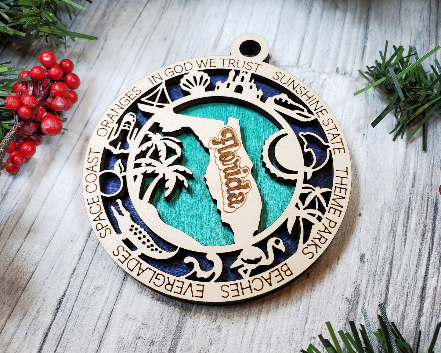 Florida Ornament – Laser Cut Florida State Christmas Ornament, Handmade FL Gift, Florida Decor, Holiday Keepsake, Personalized State Present