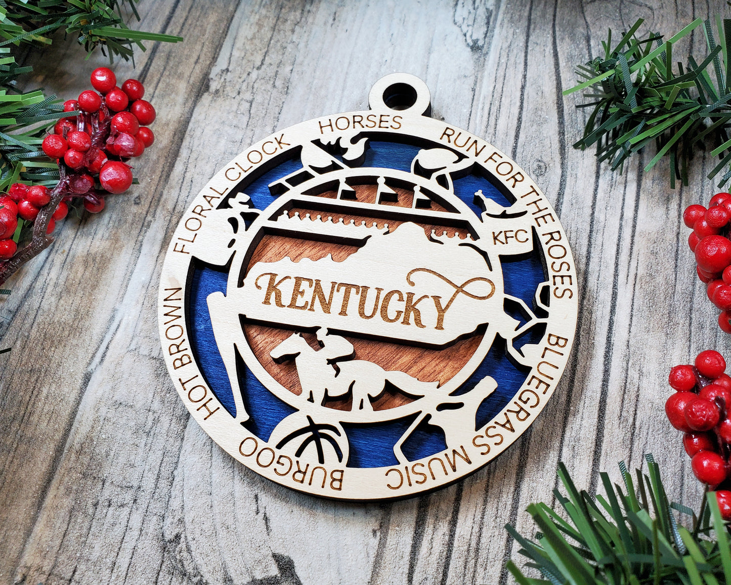 Kentucky Ornament – Laser Cut Kentucky State Christmas Ornament, Handmade KY Gift, Kentucky Decor, Holiday Keepsake, Personalized State Present