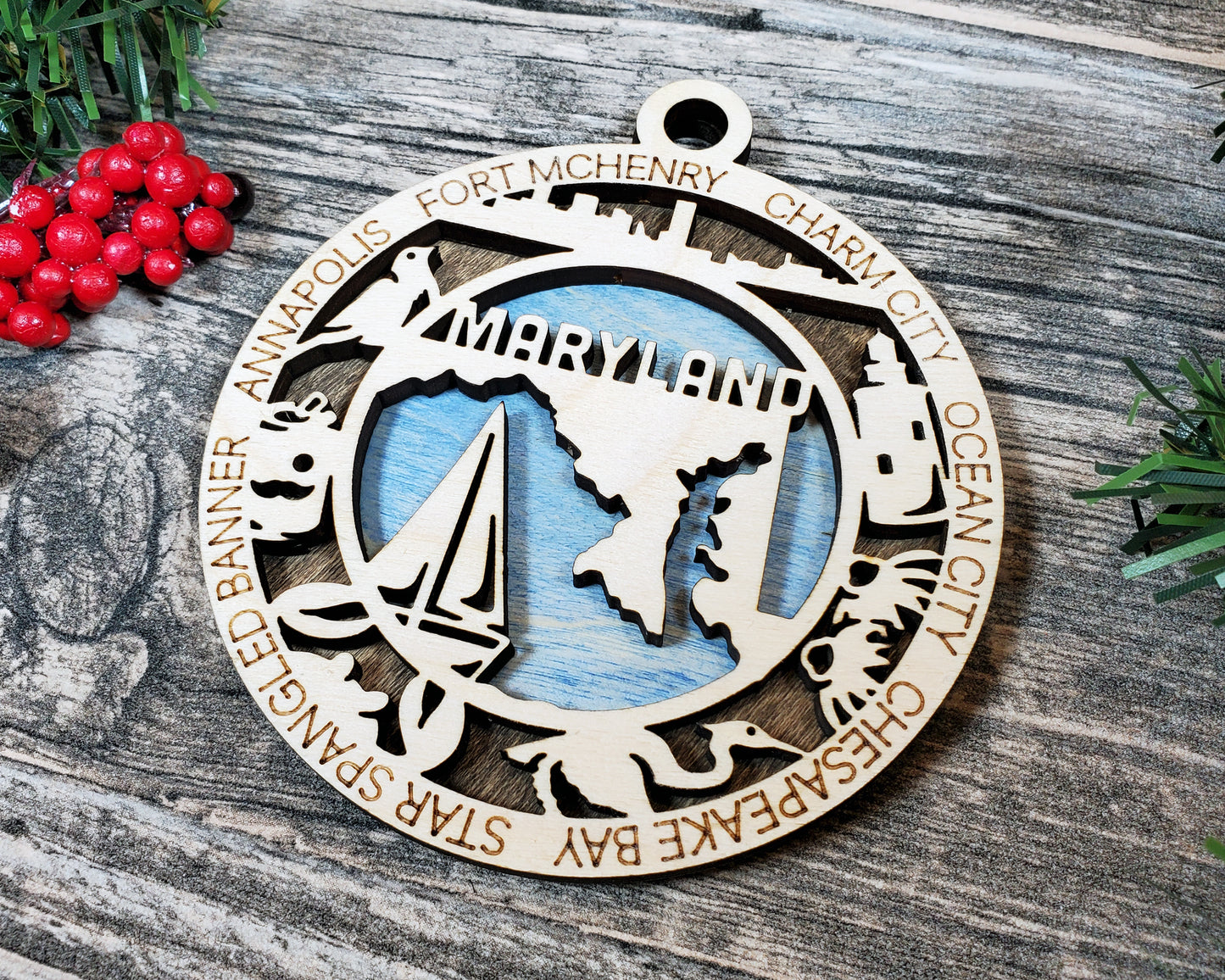 Maryland Ornament – Laser Cut Maryland State Christmas Ornament, Handmade MD Gift, Maryland Decor, Holiday Keepsake, Personalized State Present