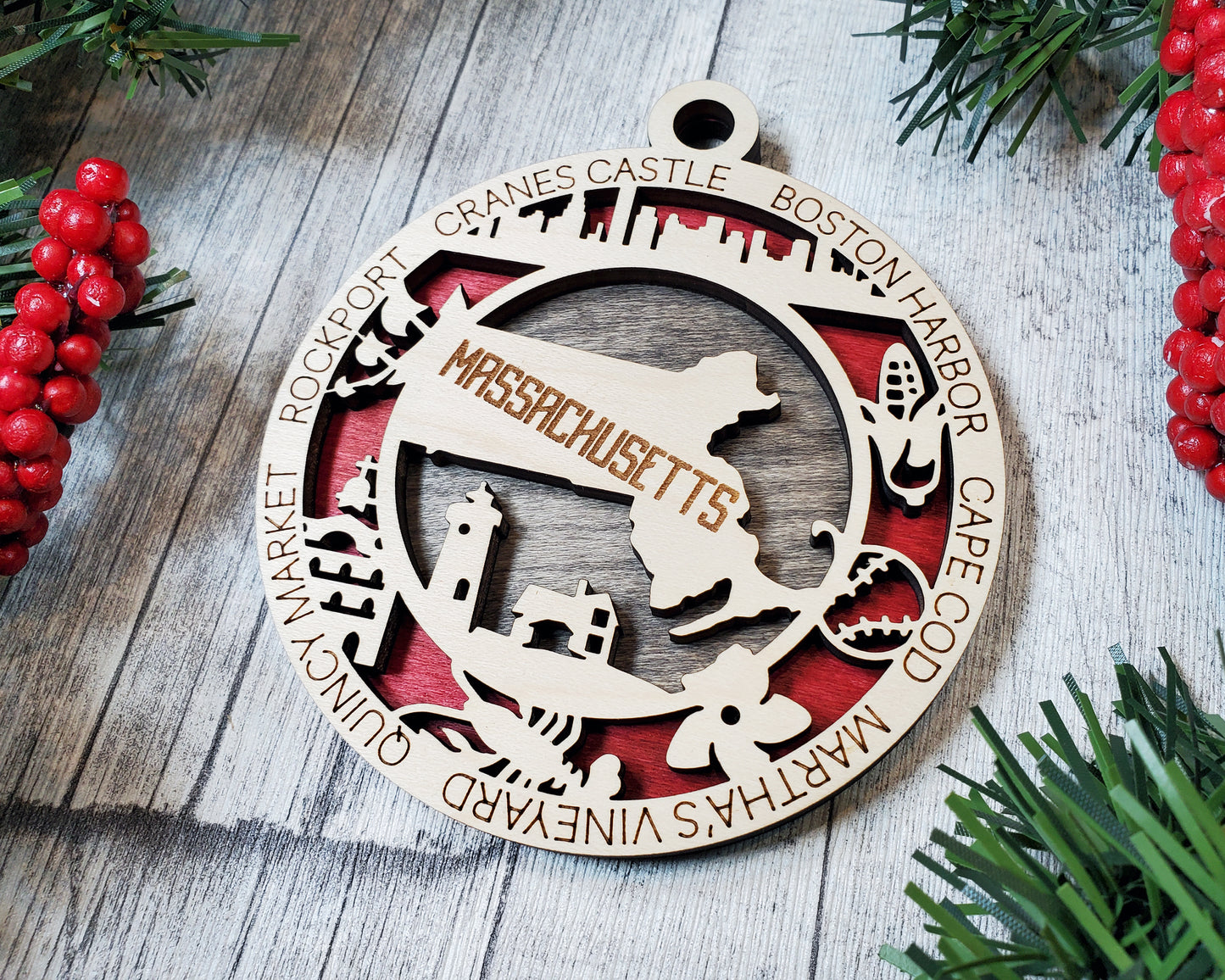 Massachusetts Ornament – Laser Cut Massachusetts State Christmas Ornament, Handmade MA Gift, Massachusetts Decor, Holiday Keepsake, Personalized State Present