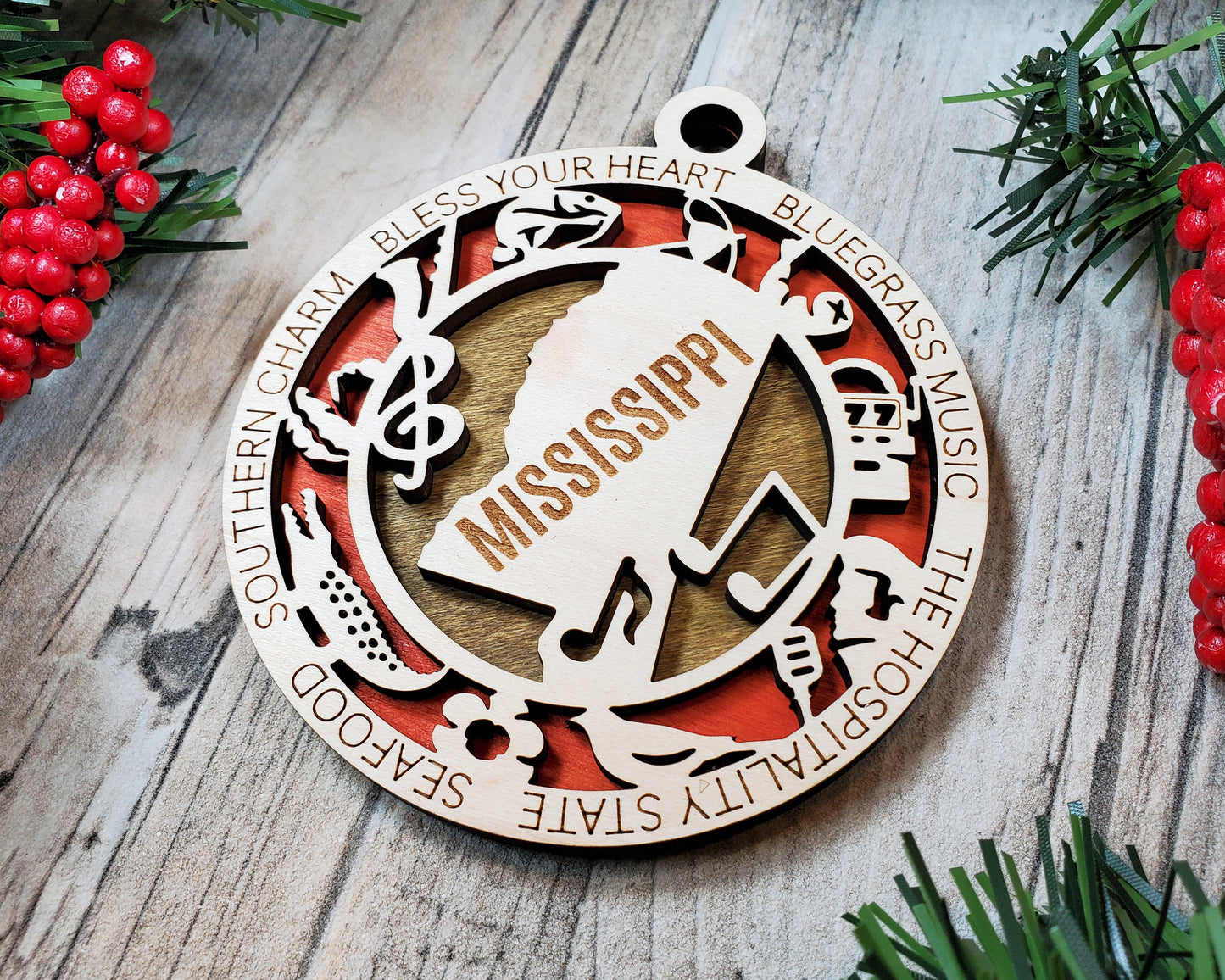 Mississippi Ornament – Laser Cut Mississippi State Christmas Ornament, Handmade MS Gift, Mississippi Decor, Holiday Keepsake, Personalized State Present