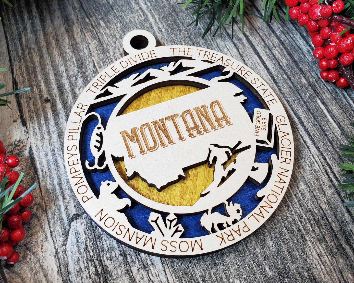 Montana Ornament – Laser Cut Montana State Christmas Ornament, Handmade MT Gift, Montana Decor, Holiday Keepsake, Personalized State Present