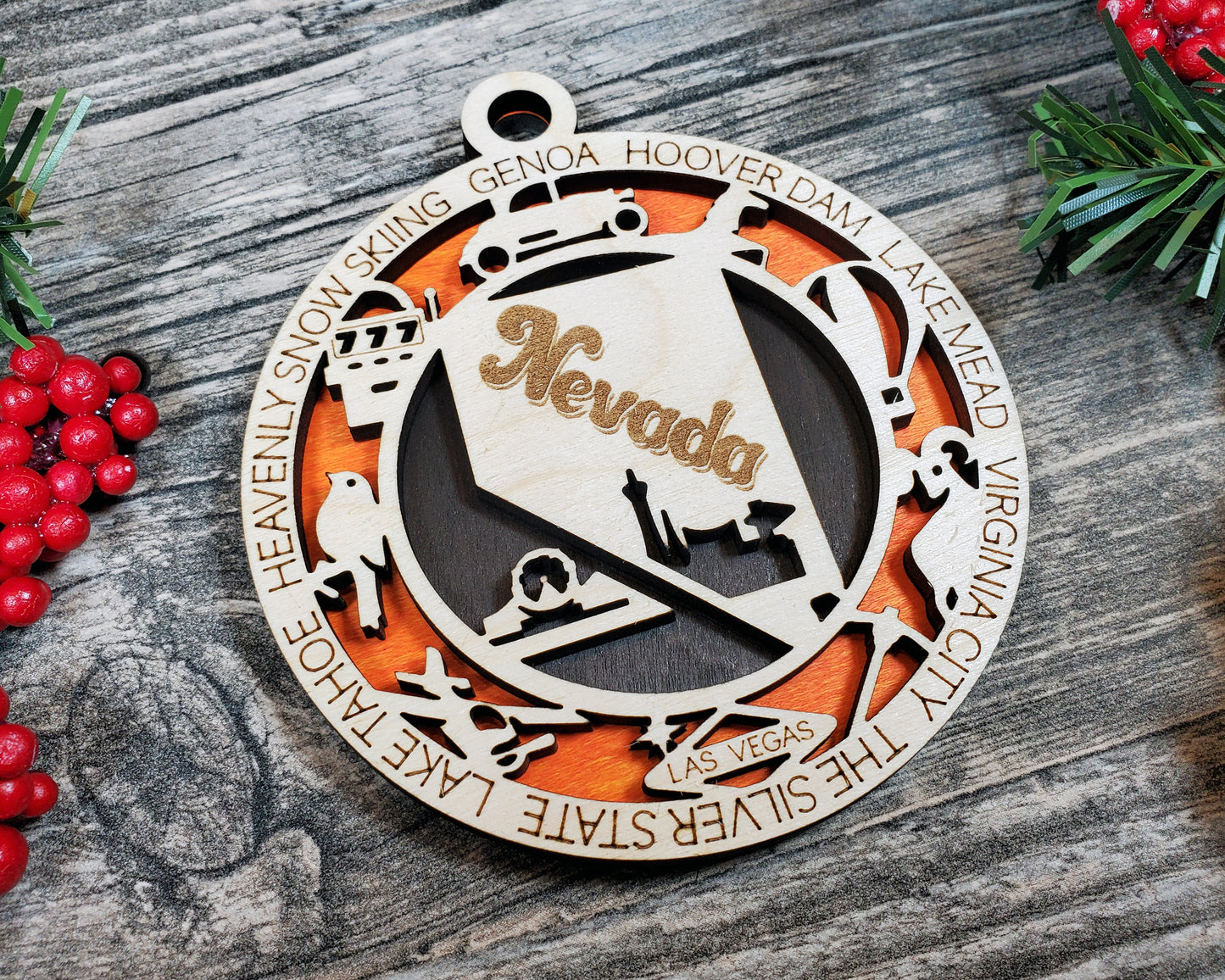Nevada Ornament – Laser Cut Nevada State Christmas Ornament, Handmade NV Gift, Nevada Decor, Holiday Keepsake, Personalized State Present