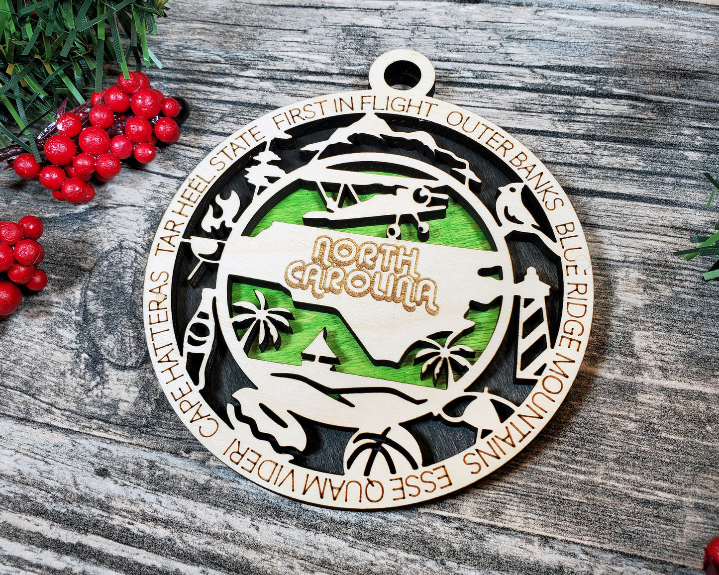 North Carolina Ornament – Laser Cut North Carolina State Christmas Ornament, Handmade NC Gift, North Carolina Decor, Holiday Keepsake, Personalized State Present