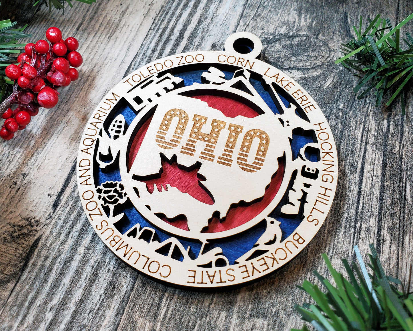 Ohio Ornament – Laser Cut Ohio State Christmas Ornament, Handmade OH Gift, Ohio Decor, Holiday Keepsake, Personalized State Present
