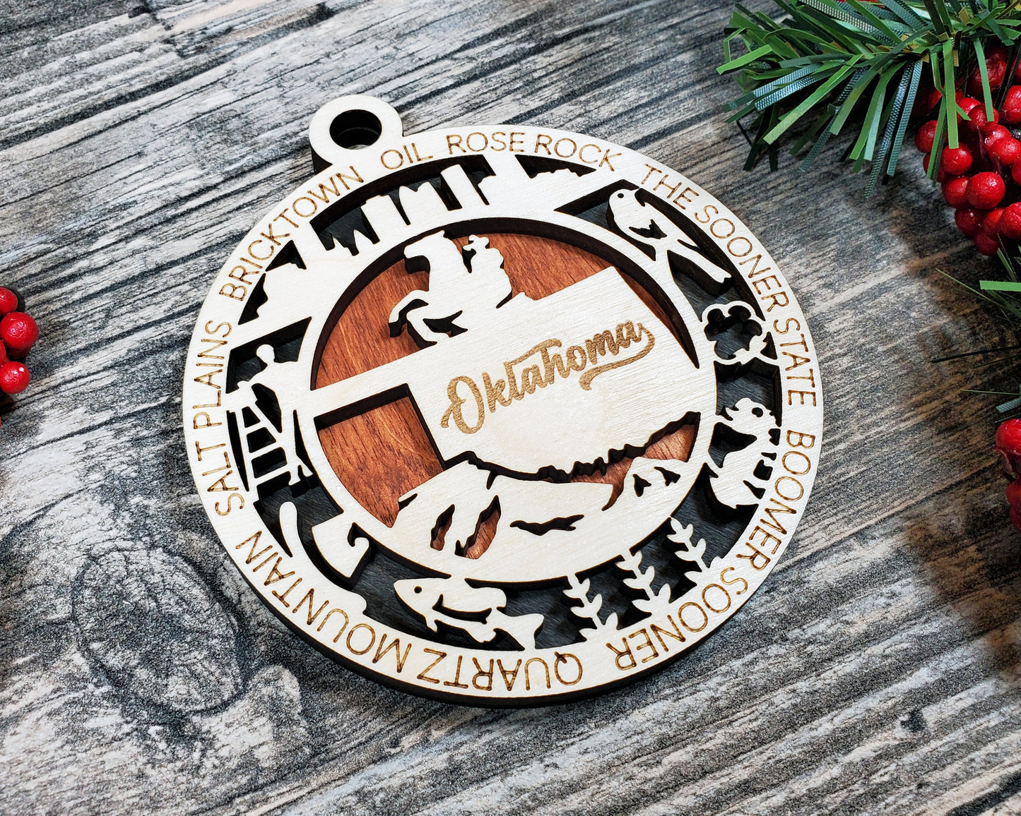 Oklahoma Ornament – Laser Cut Oklahoma State Christmas Ornament, Handmade OK Gift, Oklahoma Decor, Holiday Keepsake, Personalized State Present