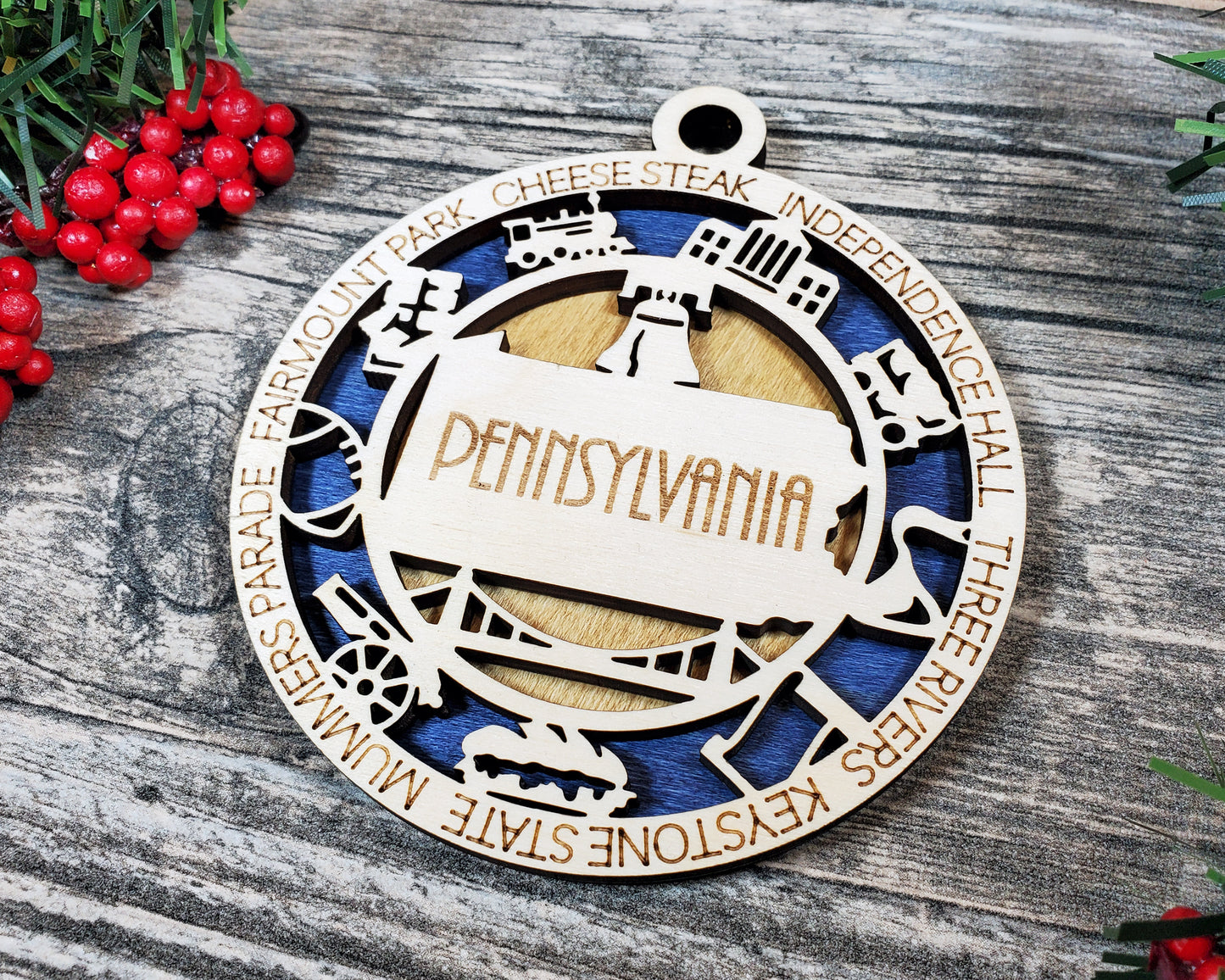 Pennsylvania Ornament – Laser Cut Pennsylvania State Christmas Ornament, Handmade PA Gift, Pennsylvania Decor, Holiday Keepsake, Personalized State Present