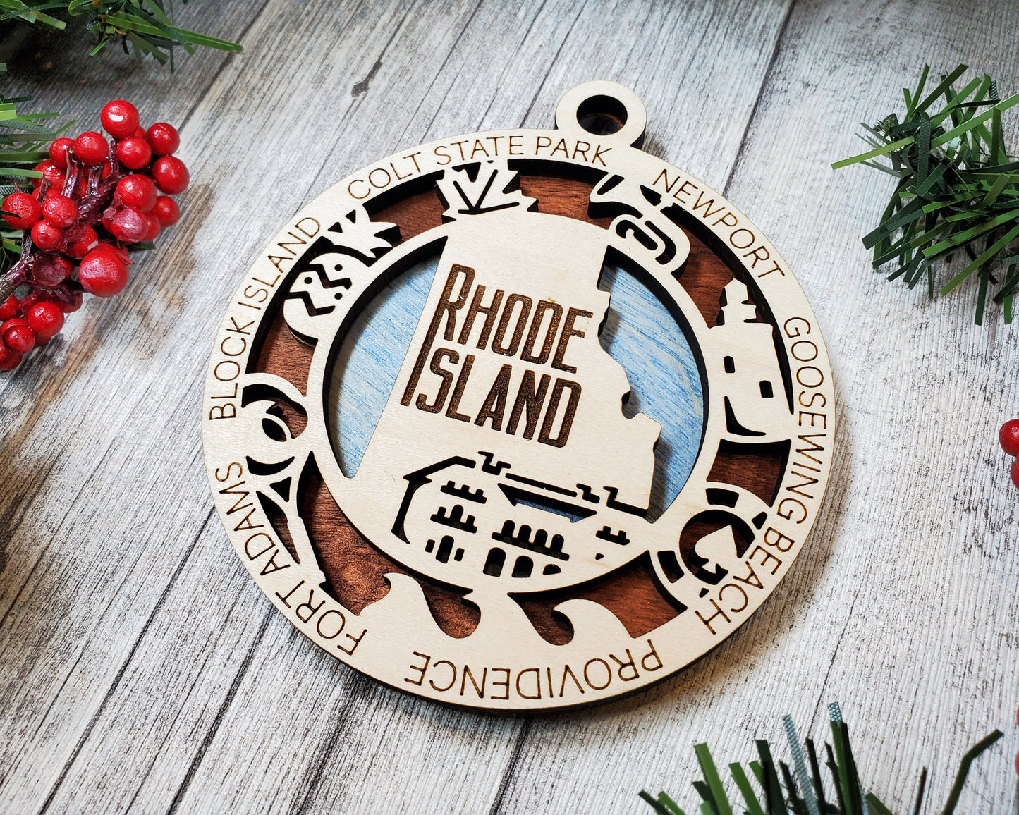 Rhode Island Ornament – Laser Cut Rhode Island State Christmas Ornament, Handmade RI Gift, Rhode Island Decor, Holiday Keepsake, Personalized State Present