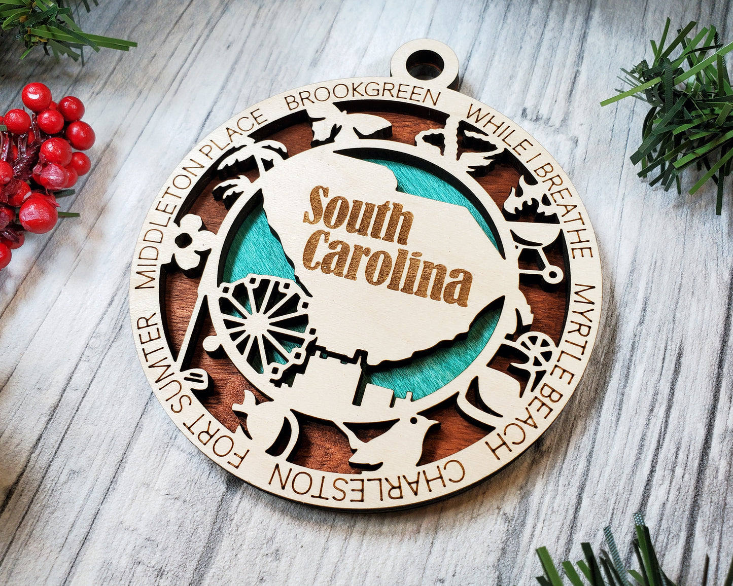 South Carolina Ornament – Laser Cut South Carolina State Christmas Ornament, Handmade SC Gift, South Carolina Decor, Holiday Keepsake, Personalized State Present