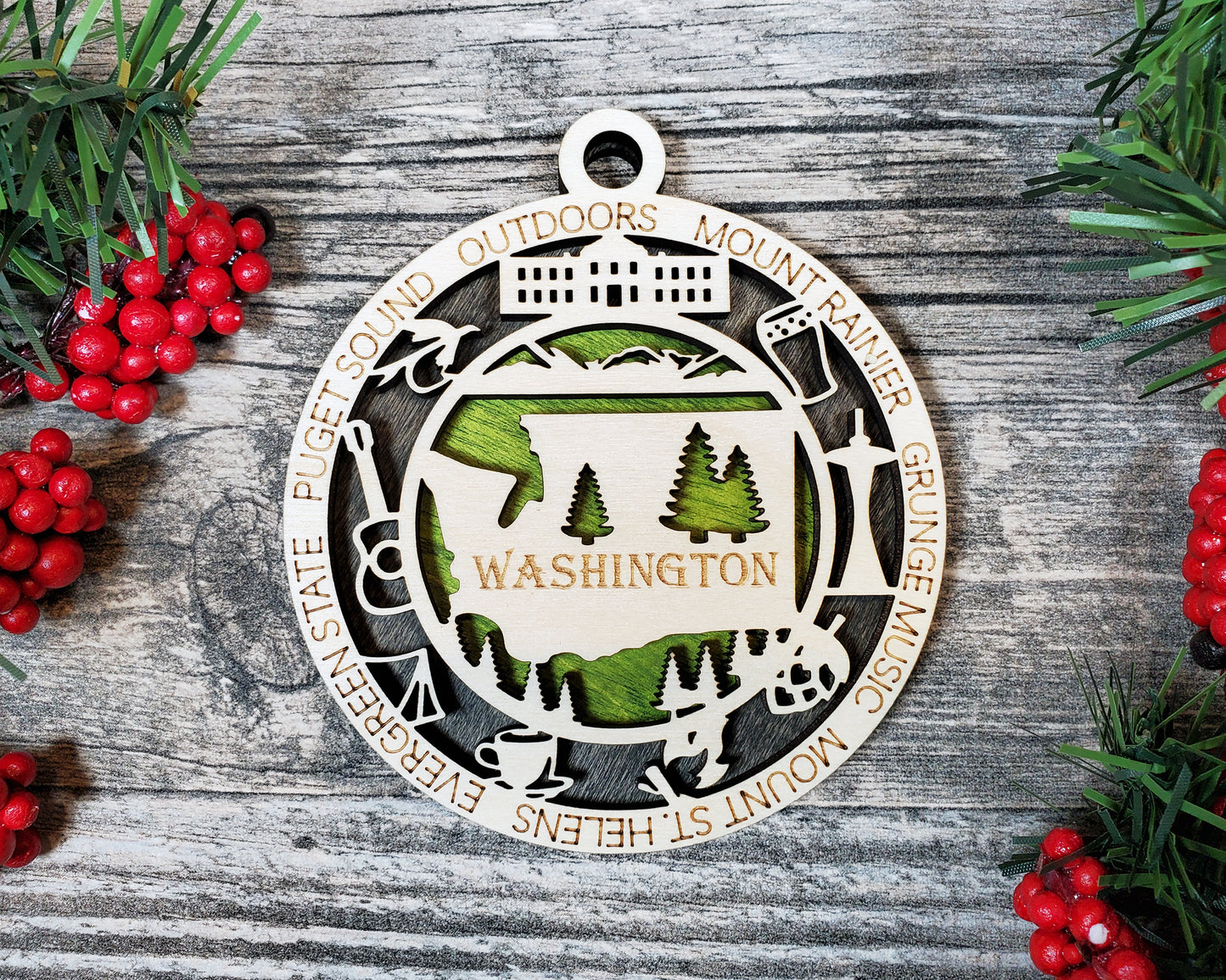 Washington Ornament – Laser Cut Washington State Christmas Ornament, Handmade WA Gift, Washington Decor, Holiday Keepsake, Personalized State Present
