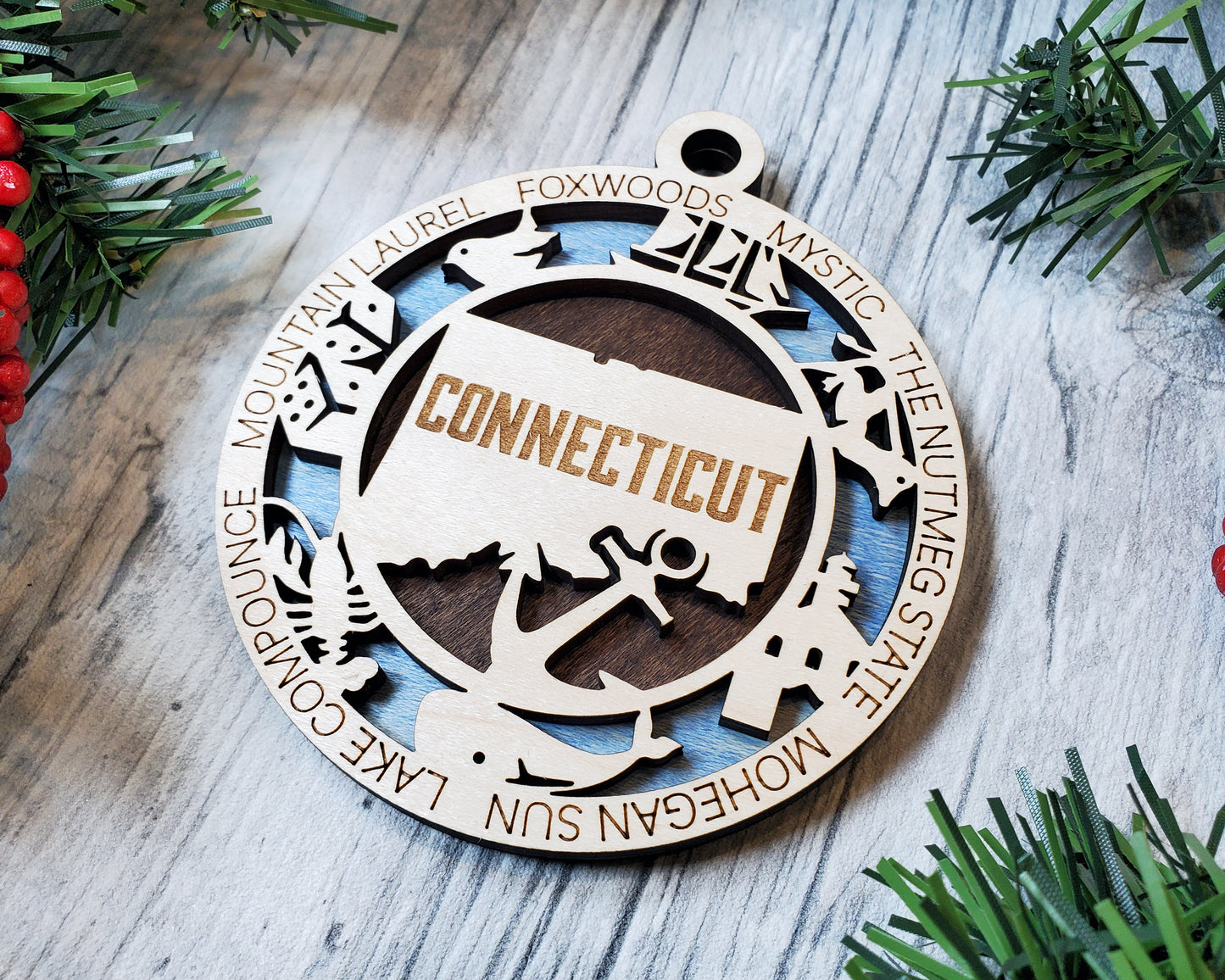 Connecticut Ornament – Laser Cut Connecticut State Christmas Ornament, Handmade CT Gift, Connecticut Decor, Holiday Keepsake, Personalized State Present