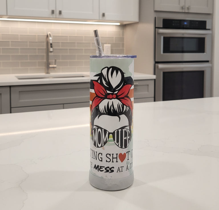 Mom Life Messy Bun 20oz Skinny Tumbler