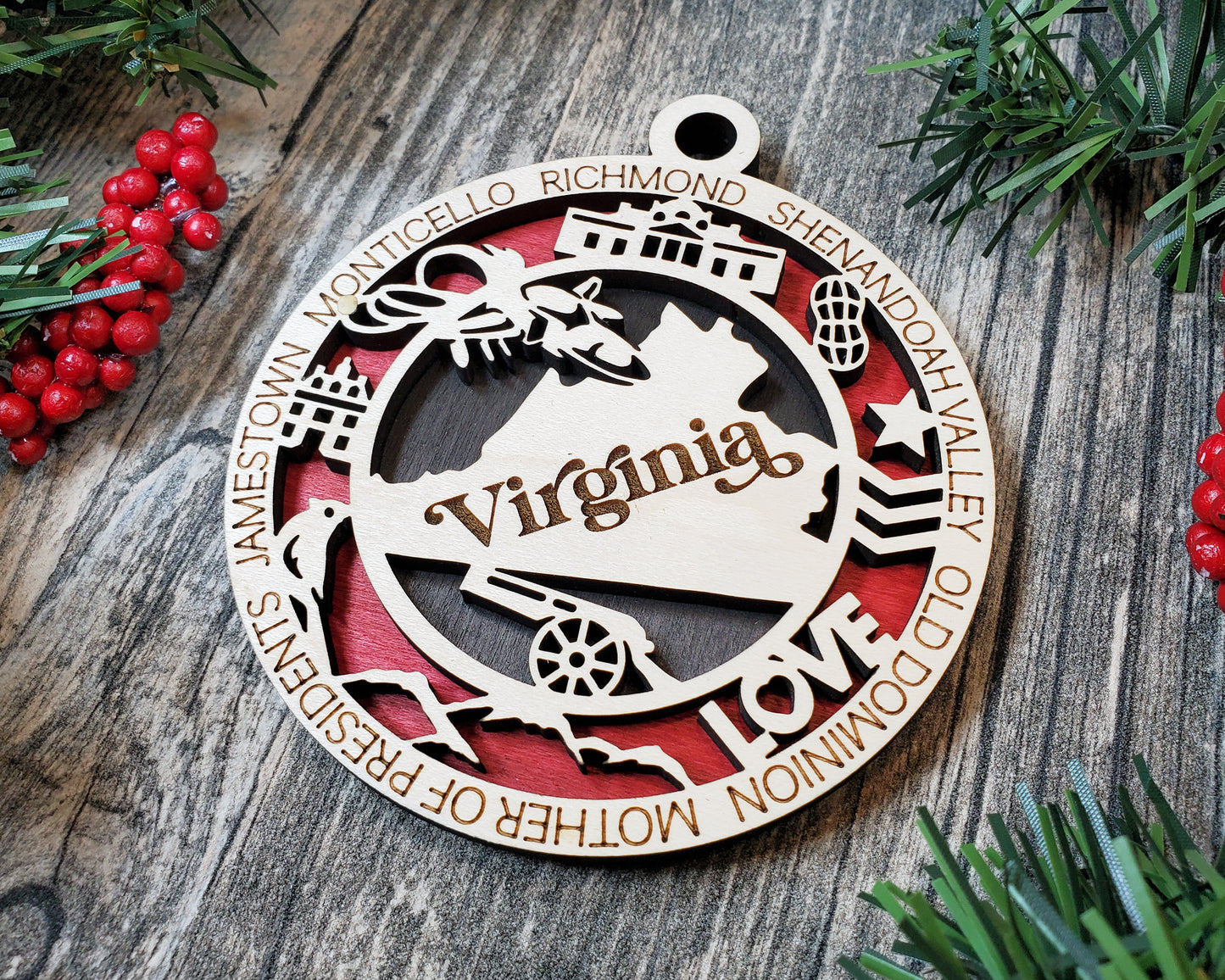 Virginia Ornament – Laser Cut Virginia State Christmas Ornament, Handmade VA Gift, Virginia Decor, Holiday Keepsake, Personalized State Present