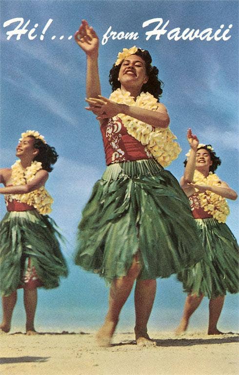 Hi from Hawaii, Hula Dancers - Vintage Image, Postcard