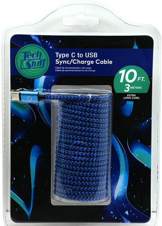 TYPE C USB CV CORD, CYLINDER CLAMSHELL 10FT/3M