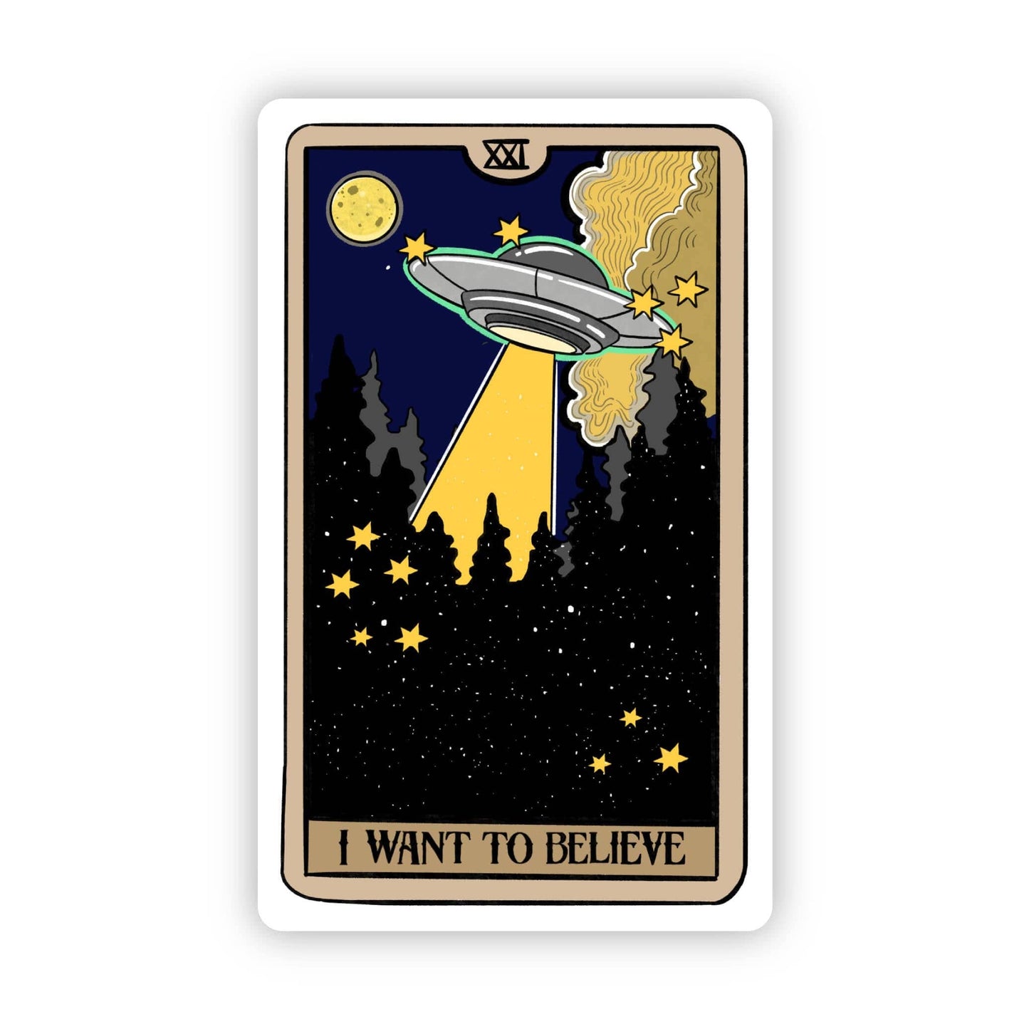 Big Moods | "I Want To Believe" UFO Tarot Card | Sticker | Ohana Underground