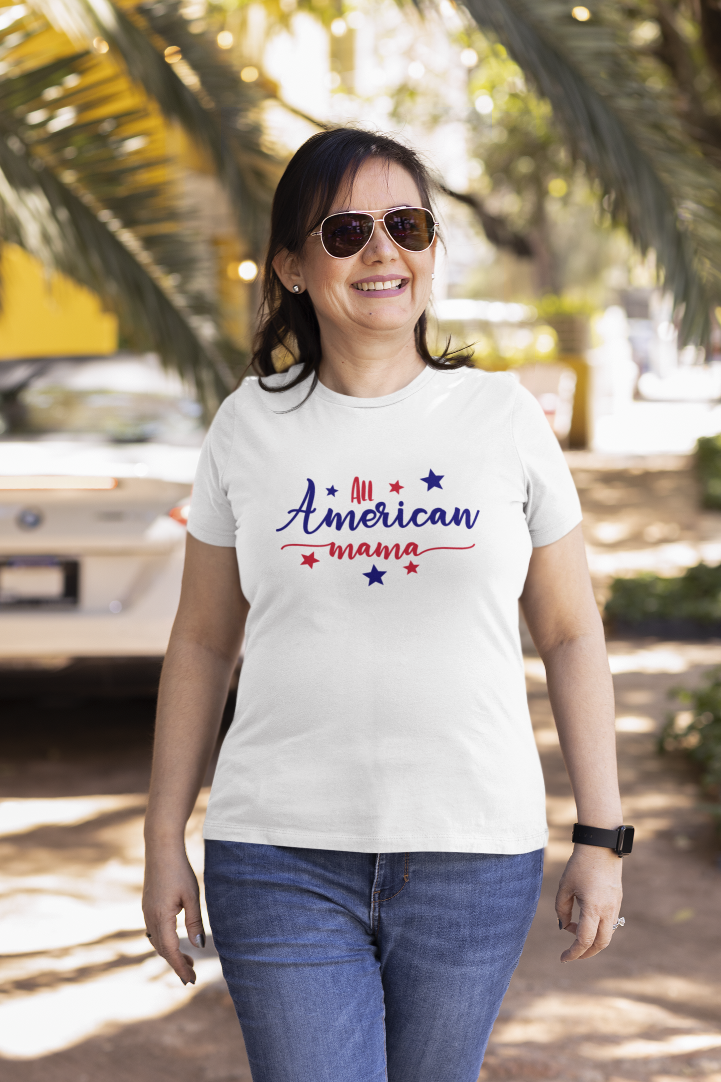All American Mama 4th of July Crew neck T-Shirt