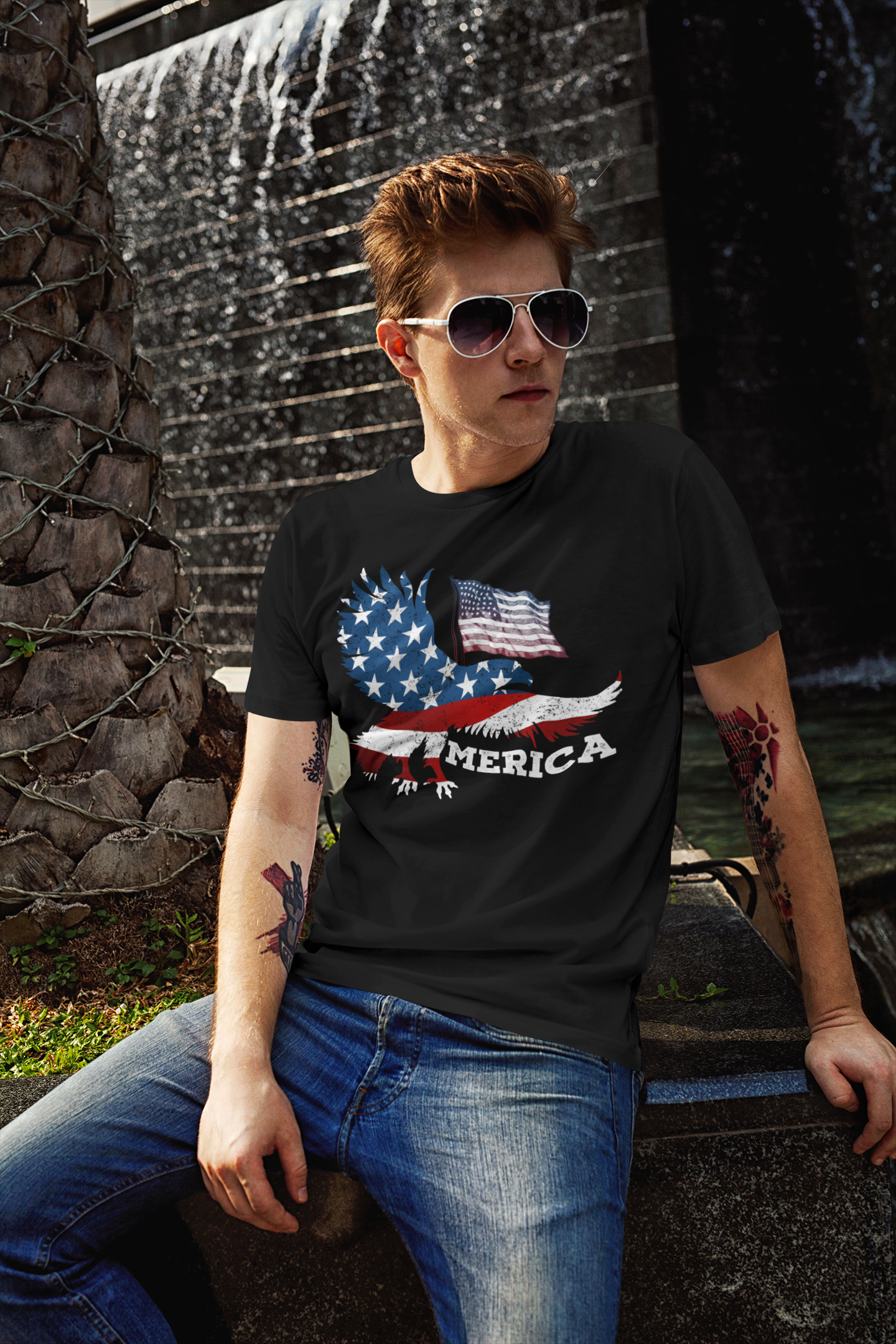 Men's 'Merica Independence Day Black T-shirt