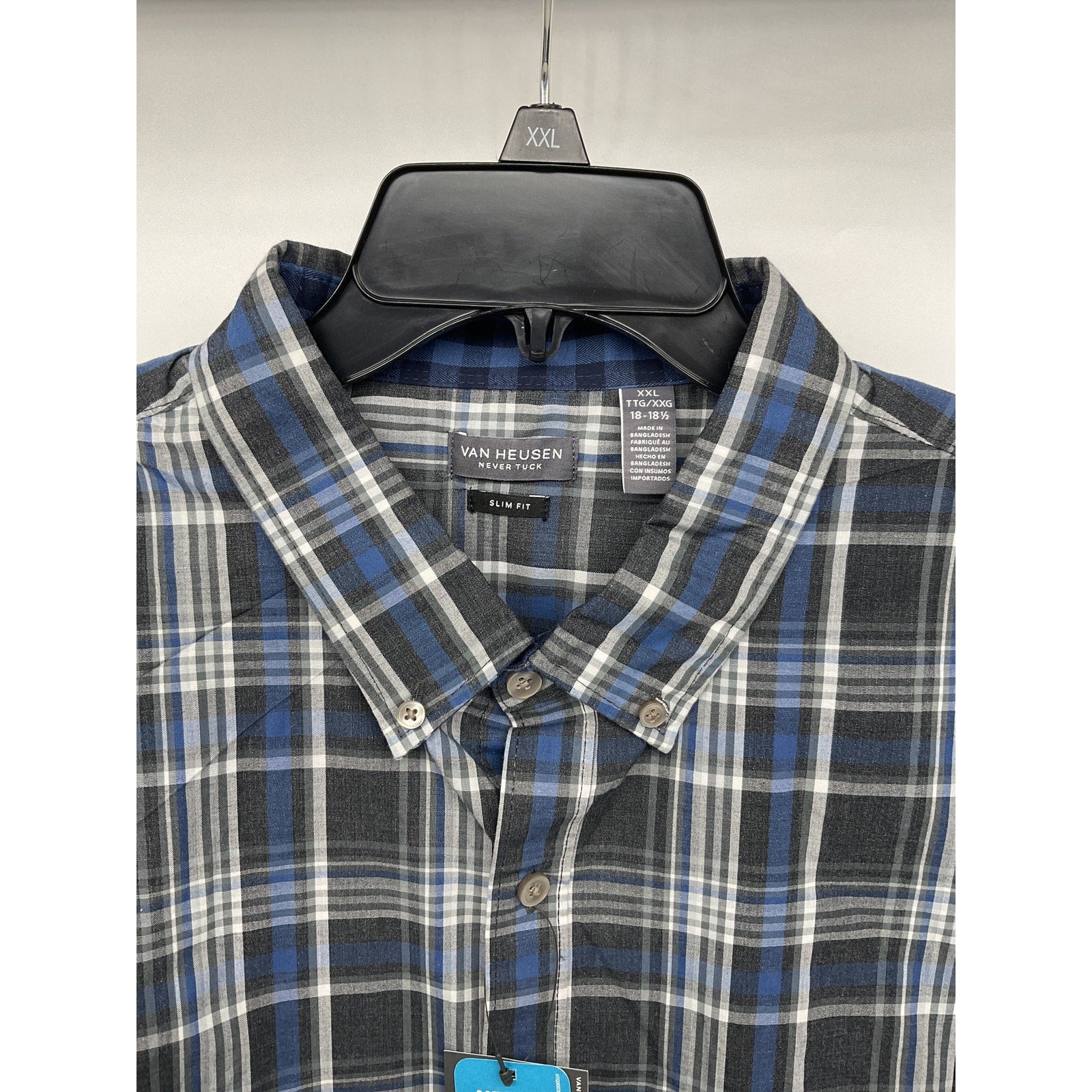 never tuck dress shirt Van Heusen Mens Insignia Blue Long Sleeve Slim Fit Button-Down Shirt Large