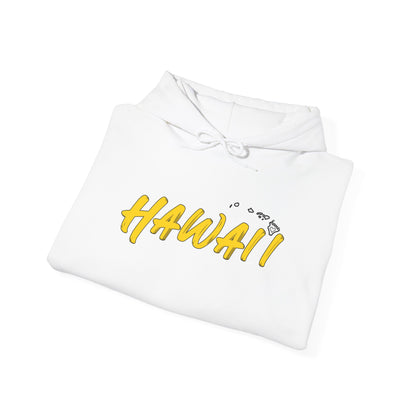 Hawaii Graphic Hoodie (White) – Unisex Pullover Sweatshirt | Yellow “HAWAII” Script
