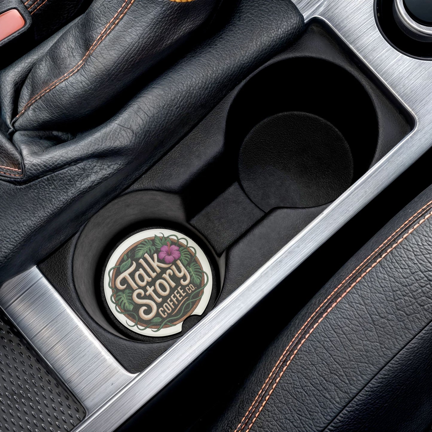 Soapstone Car Coaster — Talk Story Coffee Logo Car Cup Holder Insert