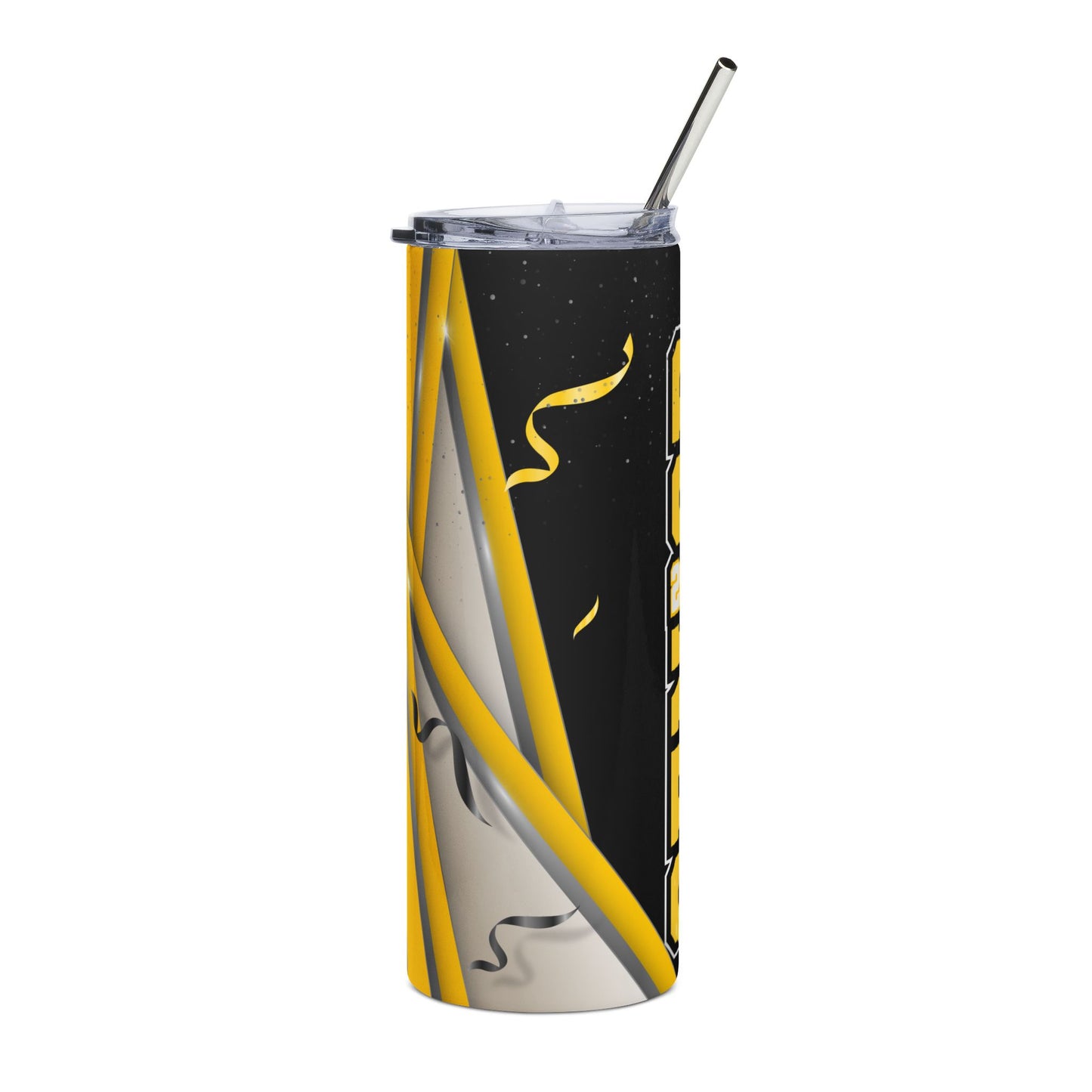Senior 2026 Black/Yellow Stainless Steel Tumbler — Graduation Skinny Travel Cup