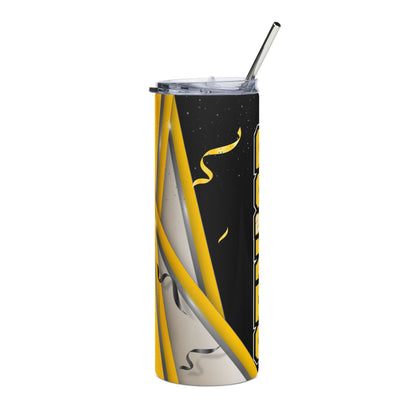 Senior 2026 Black/Yellow Stainless Steel Tumbler — Graduation Skinny Travel Cup