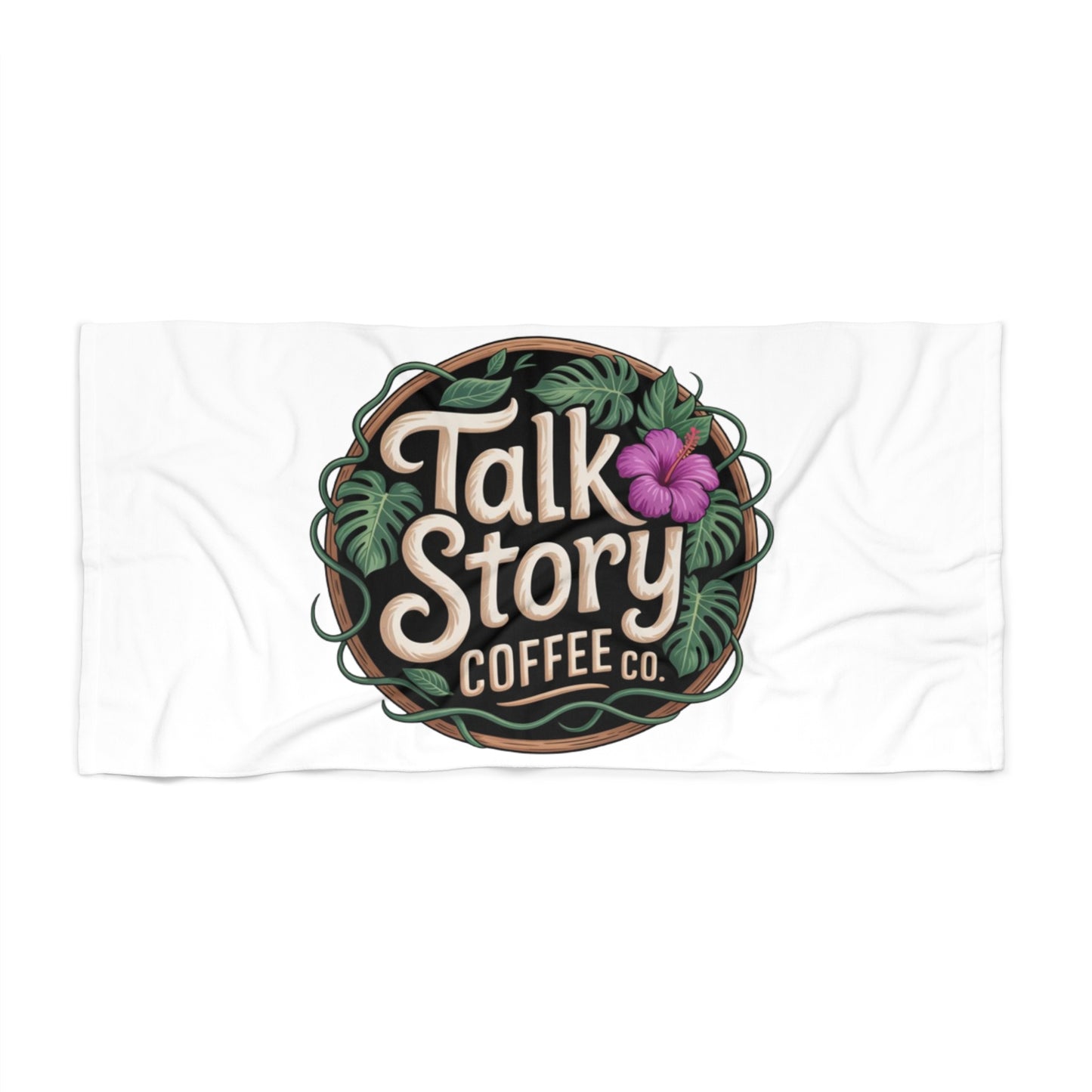 Talk Story Coffee Co. Beach Towel — Tropical Hibiscus Logo Beach Towel
