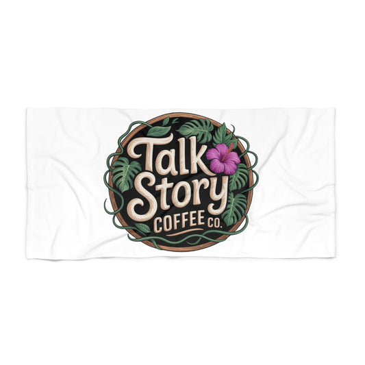 Talk Story Coffee Co. Beach Towel — Tropical Hibiscus Logo Beach Towel