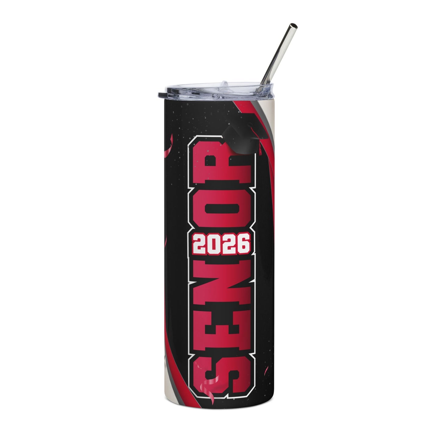 Senior 2026 Black/Red Stainless Steel Tumbler – 20oz Graduation Travel Cup