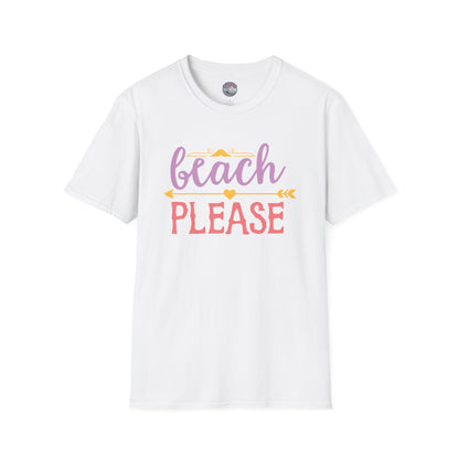 Beach Please Unisex Summer T Shirt White 100 Percent Ring Spun Cotton Crew Neck Graphic Tee
