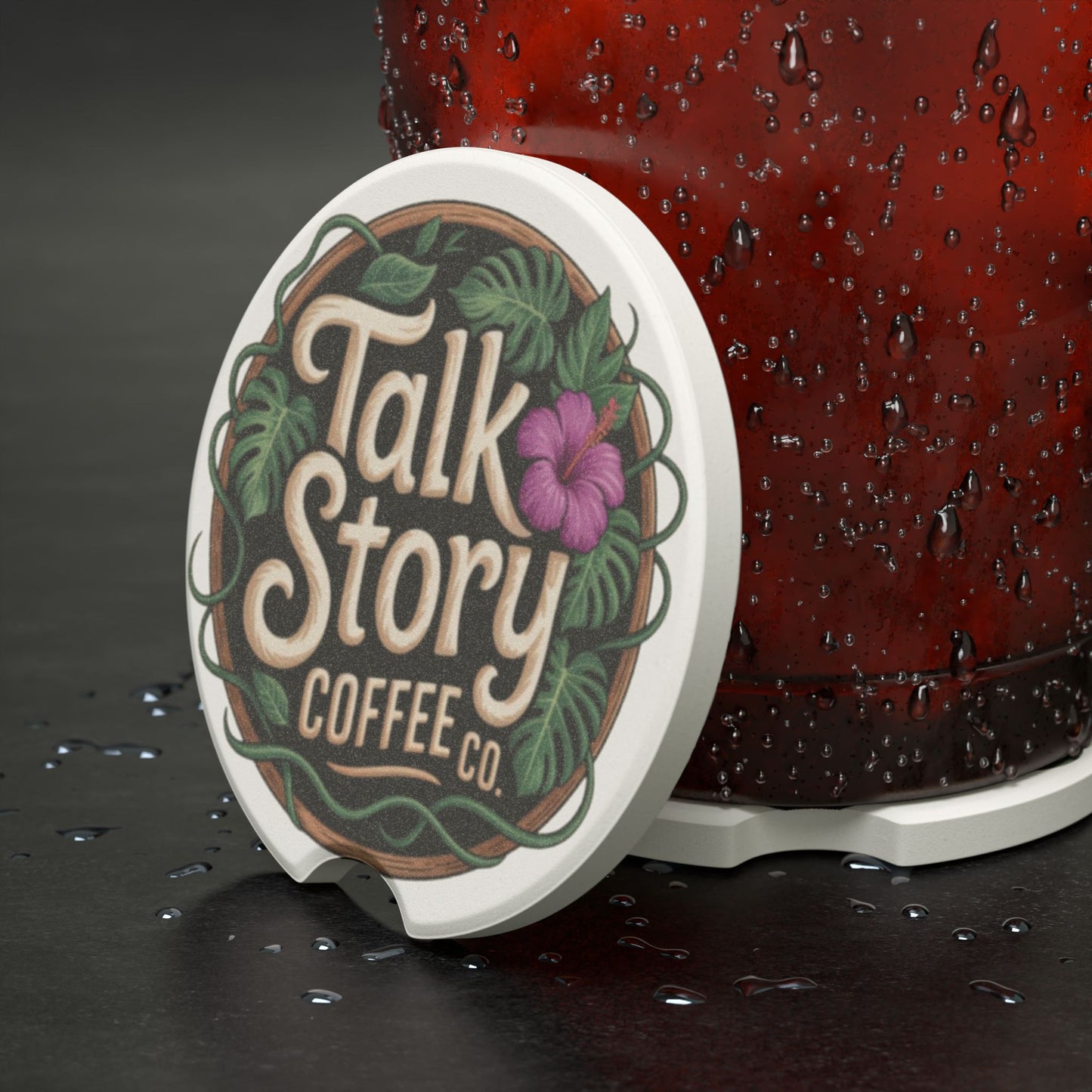 Soapstone Car Coaster — Talk Story Coffee Logo Car Cup Holder Insert