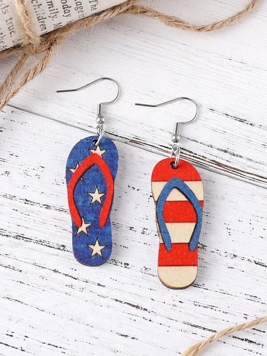 Wooden Earrings ~ Stars & Striped Slippers