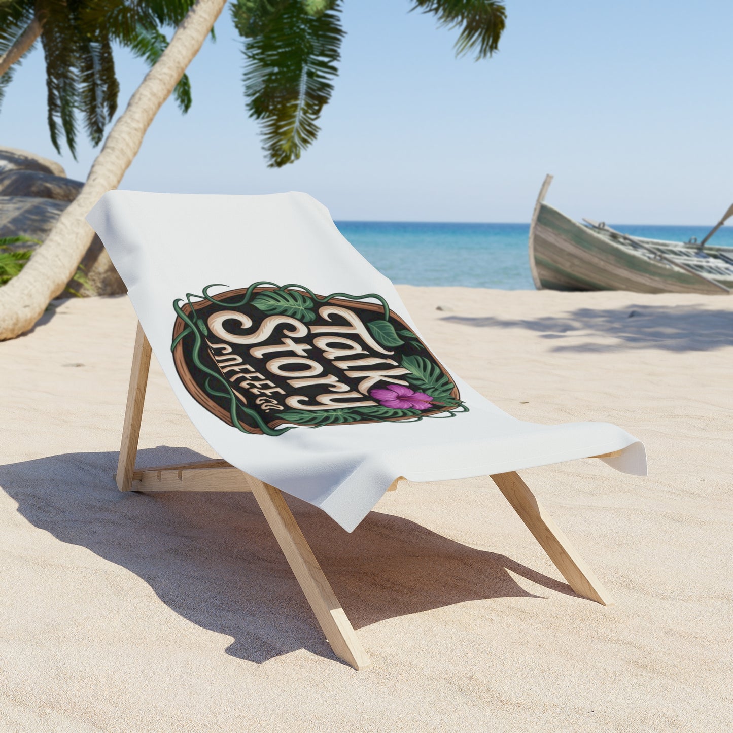Talk Story Coffee Co. Beach Towel — Tropical Hibiscus Logo Beach Towel