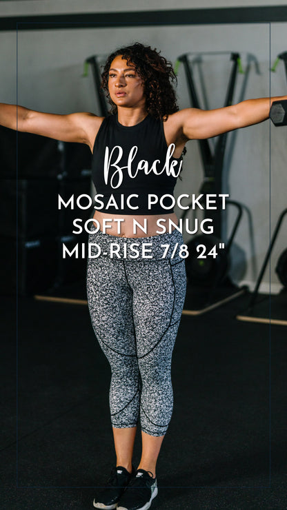 Zyia Active ~  Black Mosaic Pocket Soft n Snug Mid-Rise Leggings