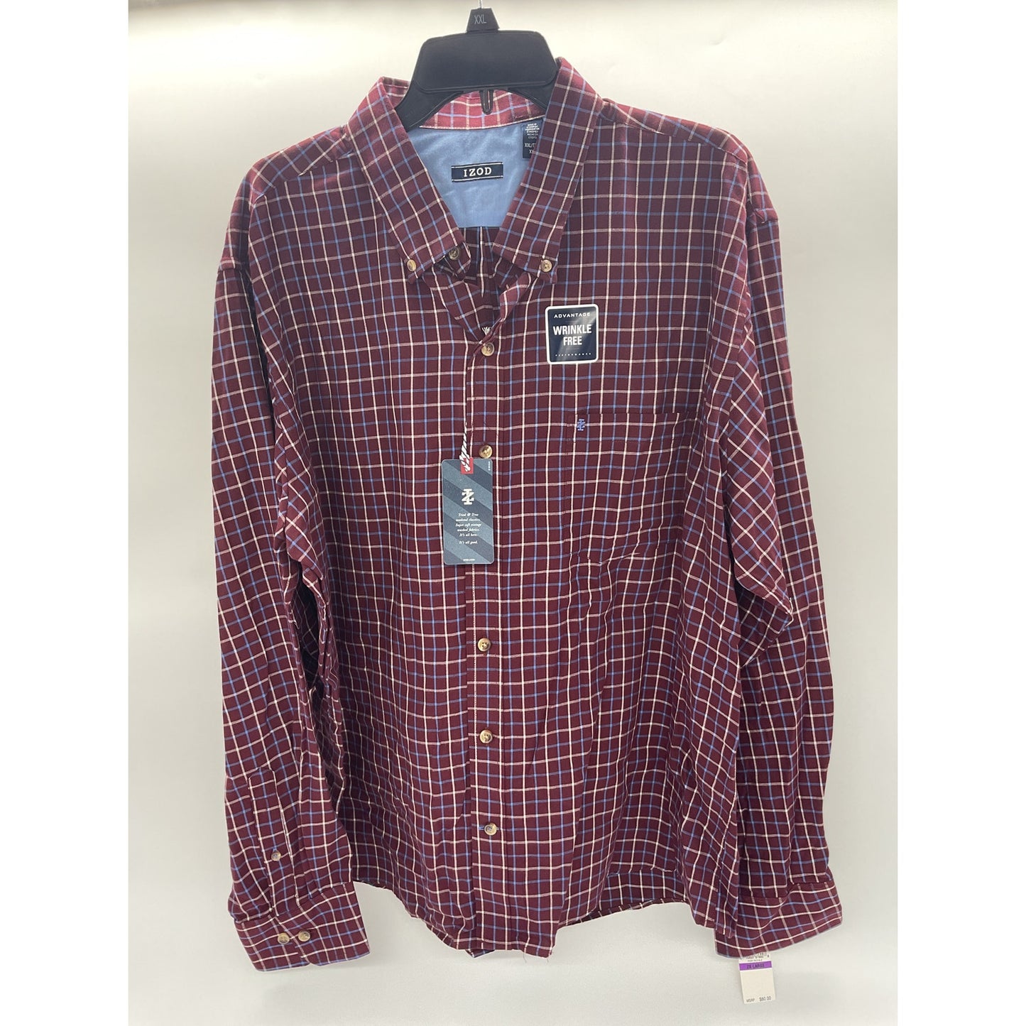 IZOD Advantage Wrinkle-Free Casual Button-Up Long Sleeve Shirt XXL