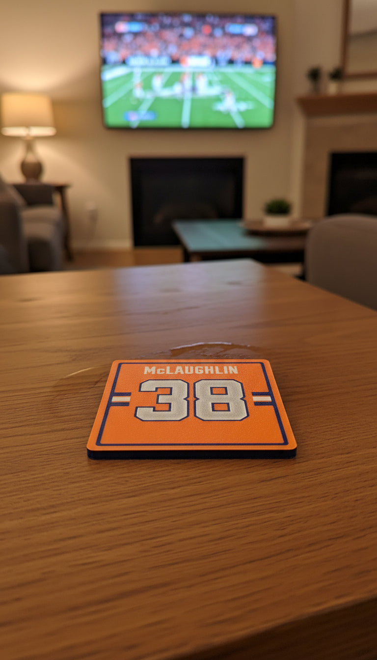 Jaleel McLaughlin 3D Printed Coaster – Fan-Made Jersey #38 Drink Coaster