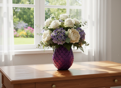 3D Printed Purple Dragon Skin Vase | Fantasy Dragon Scale Home Decor | Ohana Underground