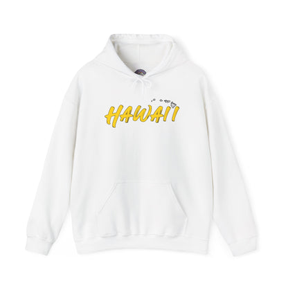 Hawaii Graphic Hoodie (White) – Unisex Pullover Sweatshirt | Yellow “HAWAII” Script
